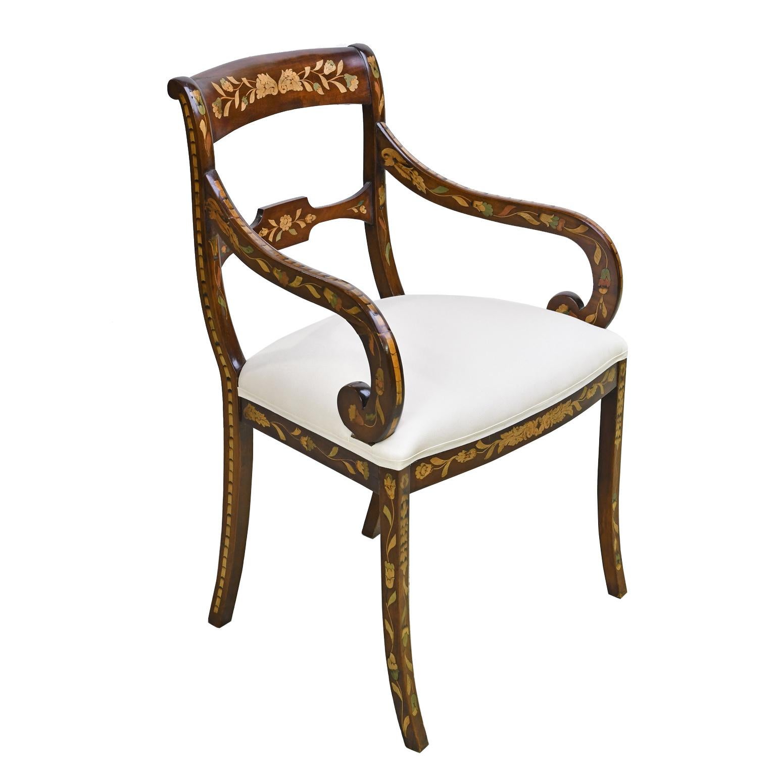 English Regency Mahogany Armchair w/ Floral Marquetry & Upholstered Seat, c 1820 2