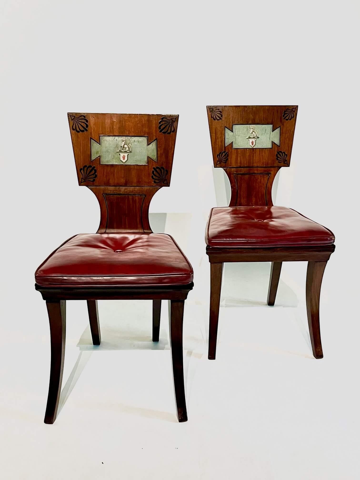 Hand-Carved English Regency Armorial Hall Chairs Attributed to Marsh & Tatham, circa 1805
