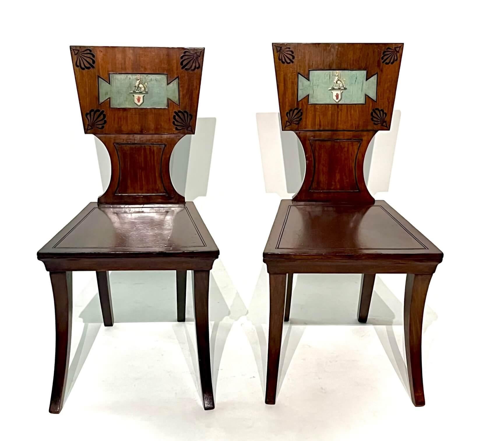 English Regency Armorial Hall Chairs Attributed to Marsh & Tatham, circa 1805 In Good Condition In Kinderhook, NY