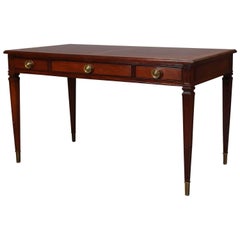 Vintage English Regency Baker School Mahogany Three-Drawer Writing Desk, 20th Century