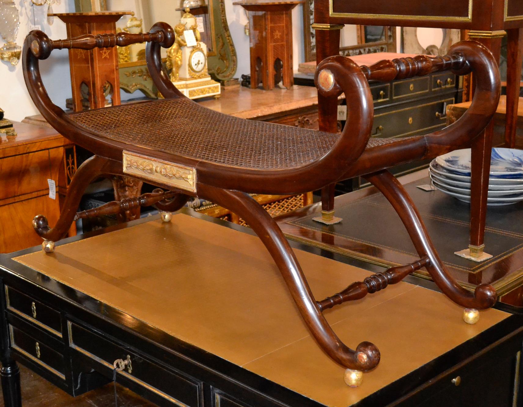 English Regency Bench with Cane 1