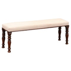 Antique English Regency Bench with Faux Grain Painted Finish & Turned Legs, ca. 1890