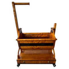 English Regency Bird's-Eye Maple Baby Cradle with Drawer and Lion Paw Feet