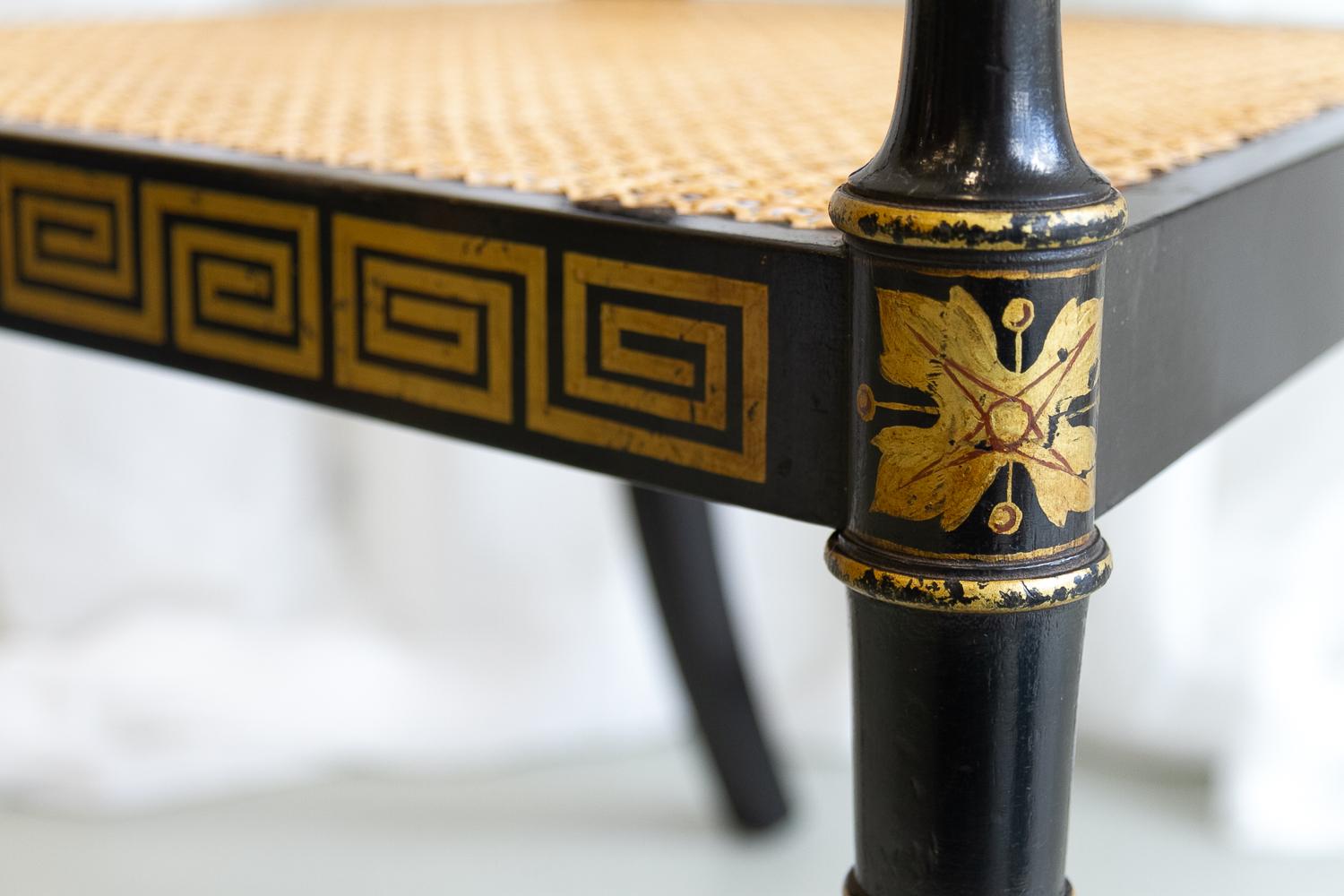 English Regency Black and Gold Armchair, 19th Century. For Sale 6