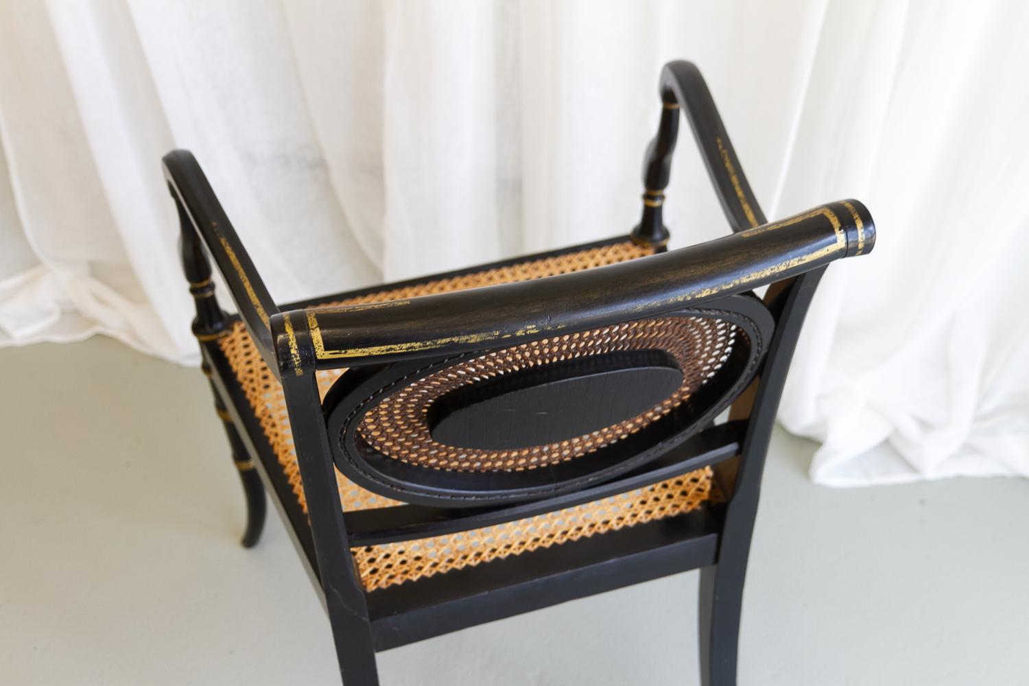 English Regency Black and Gold Armchair, 19th Century. 7