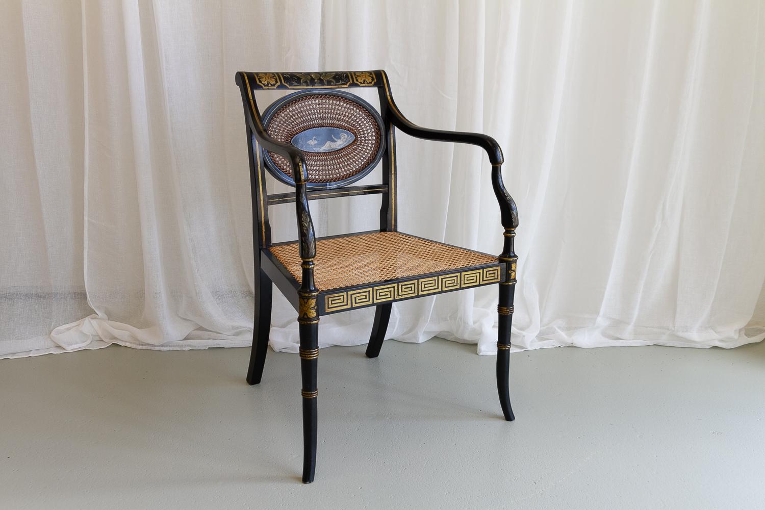 English Regency Black and Gold Armchair, 19th Century. For Sale 8