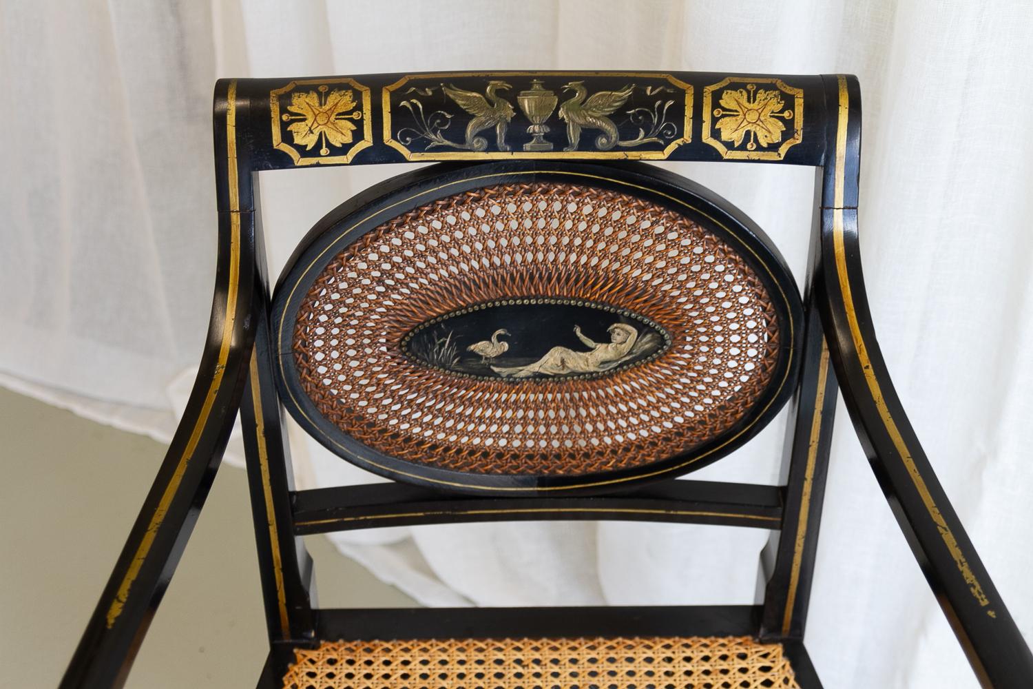 English Regency Black and Gold Armchair, 19th Century. For Sale 9