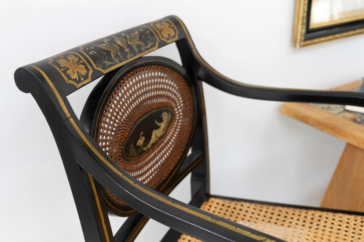 English Regency Black and Gold Armchair, 19th Century. For Sale 12