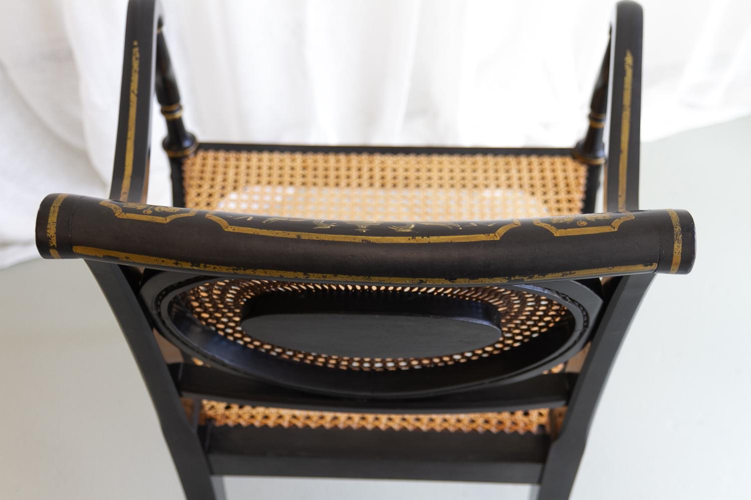 English Regency Black and Gold Armchair, 19th Century. For Sale 2