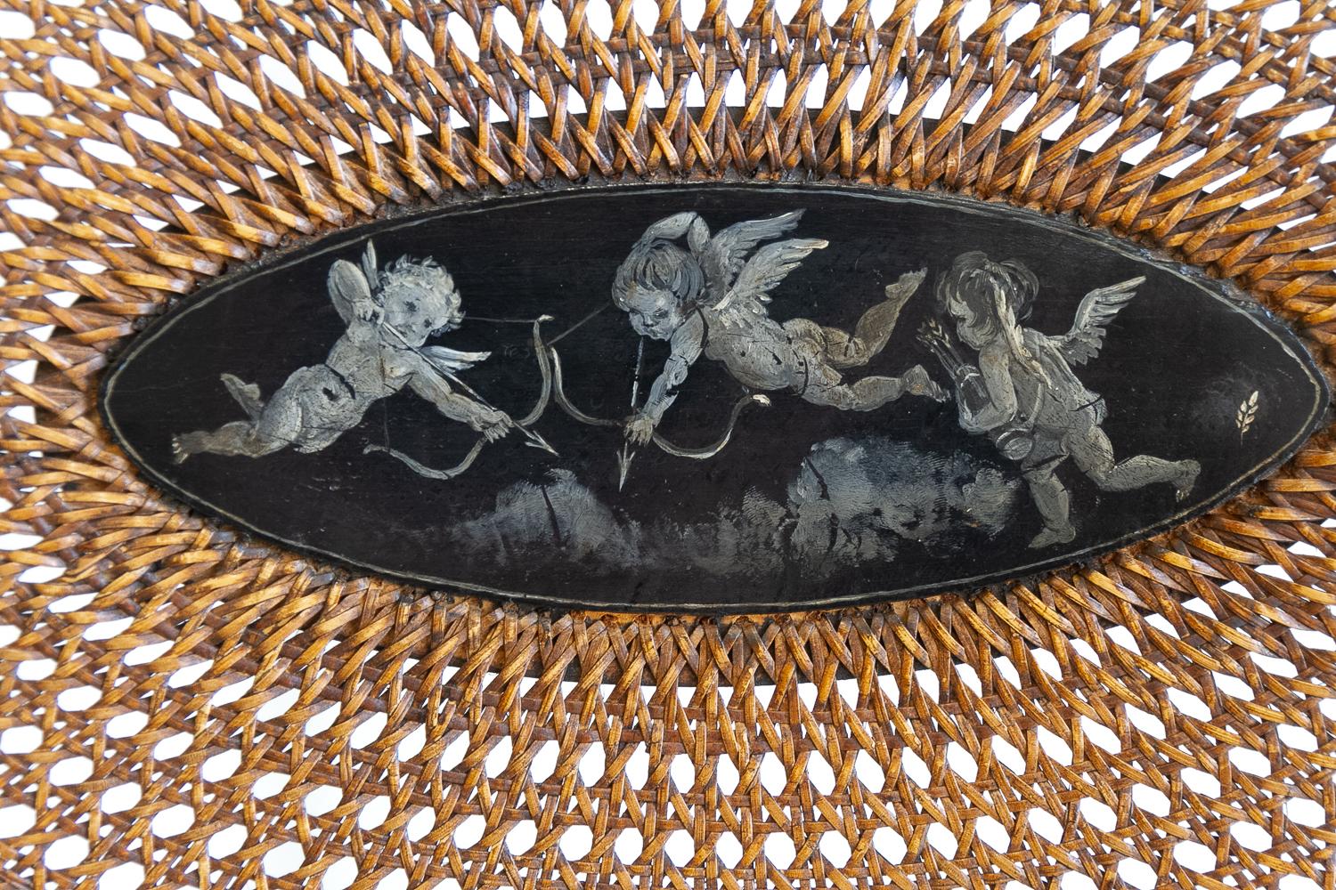 Canne Fauteuil Régence anglais noir et or, 19ème siècle. en vente