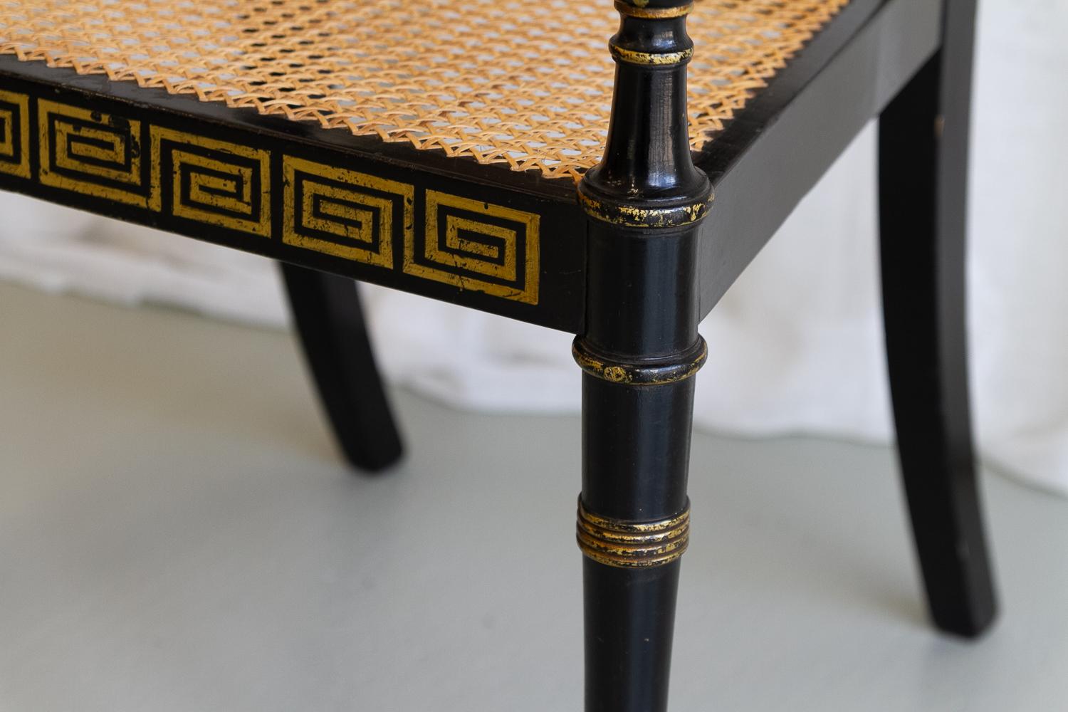English Regency Black and Gold Armchair, 19th Century. 4
