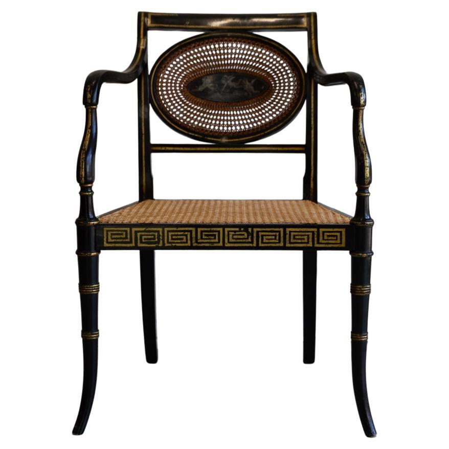 English Regency Black and Gold Armchair, 19th Century. For Sale