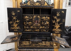 English Regency Black Lacquered Cabinet with Gilt Chinoiseries Overall, c.1820