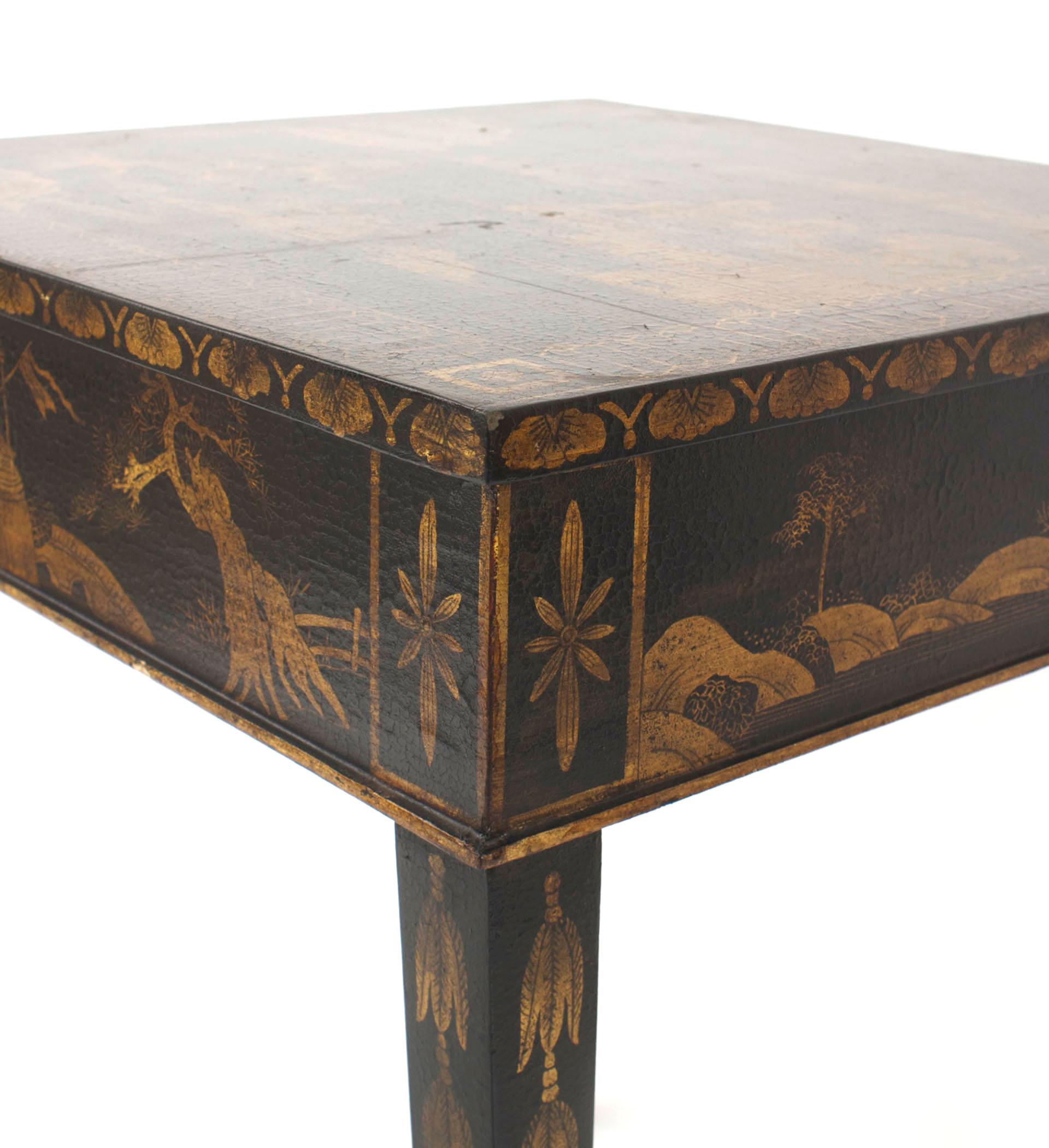 Pair of English Regency Black Lacquered Chinoiserie End Tables In Good Condition In New York, NY