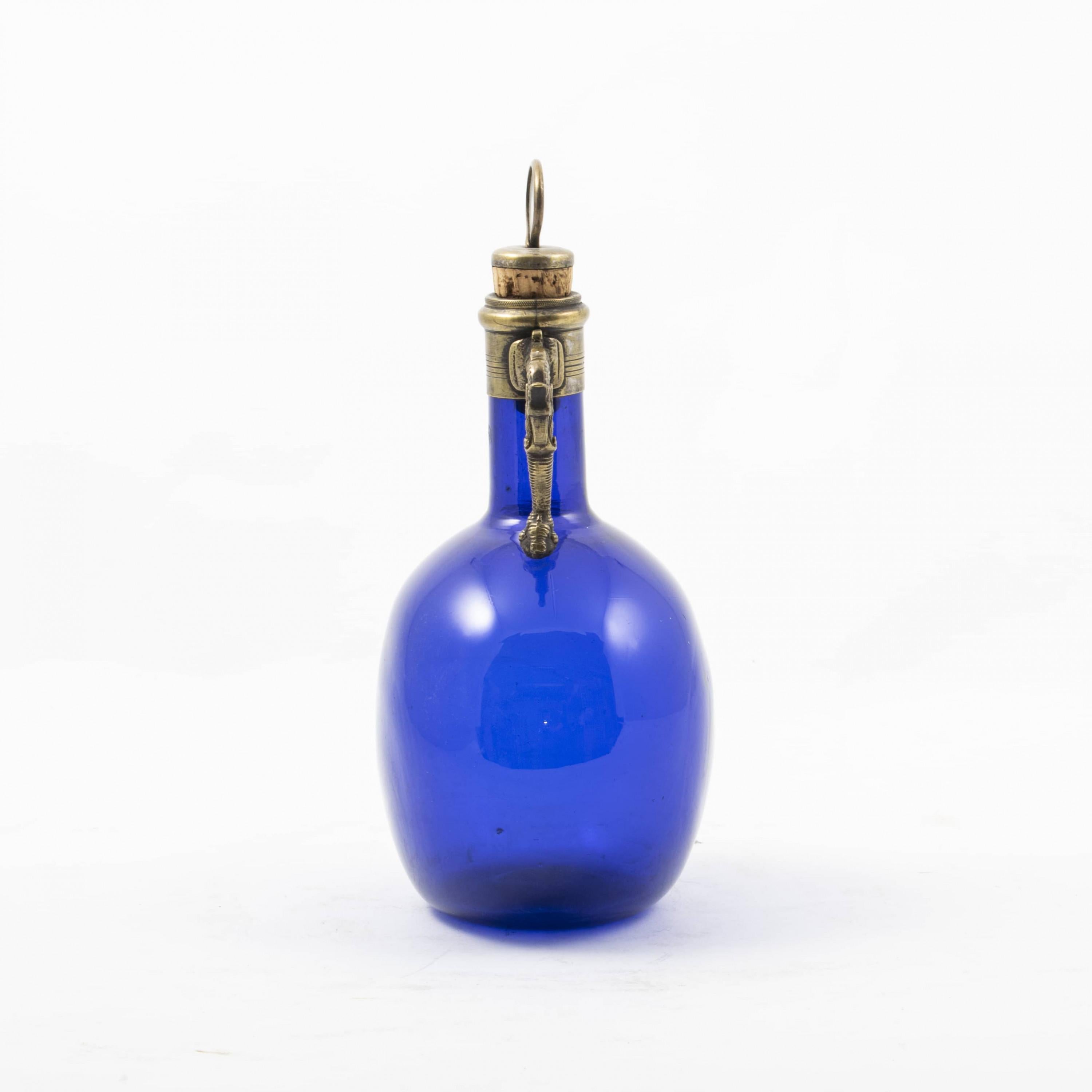 19th Century English Regency Blue Glass Cognac Decanter For Sale