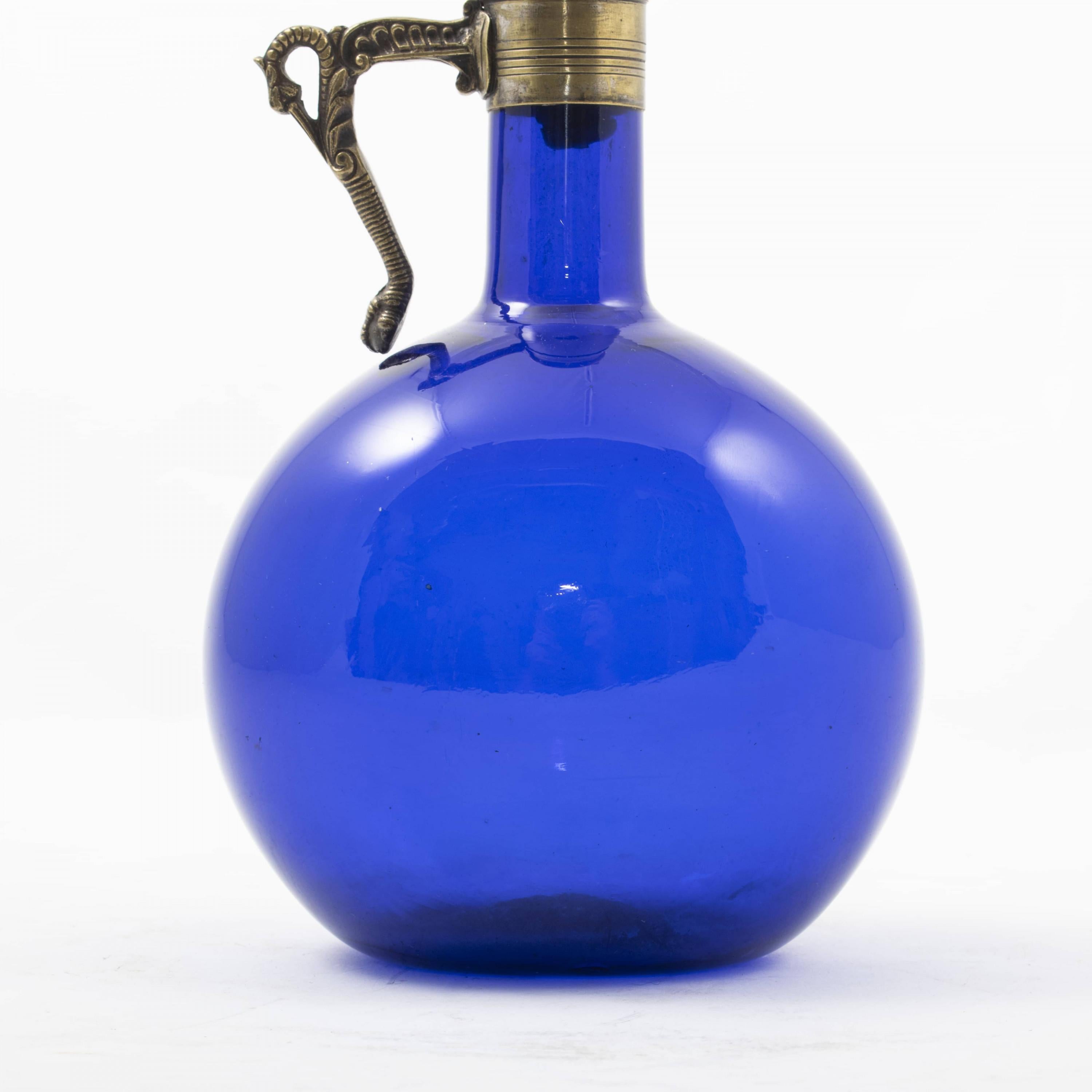 English Regency Blue Glass Cognac Decanter For Sale 1