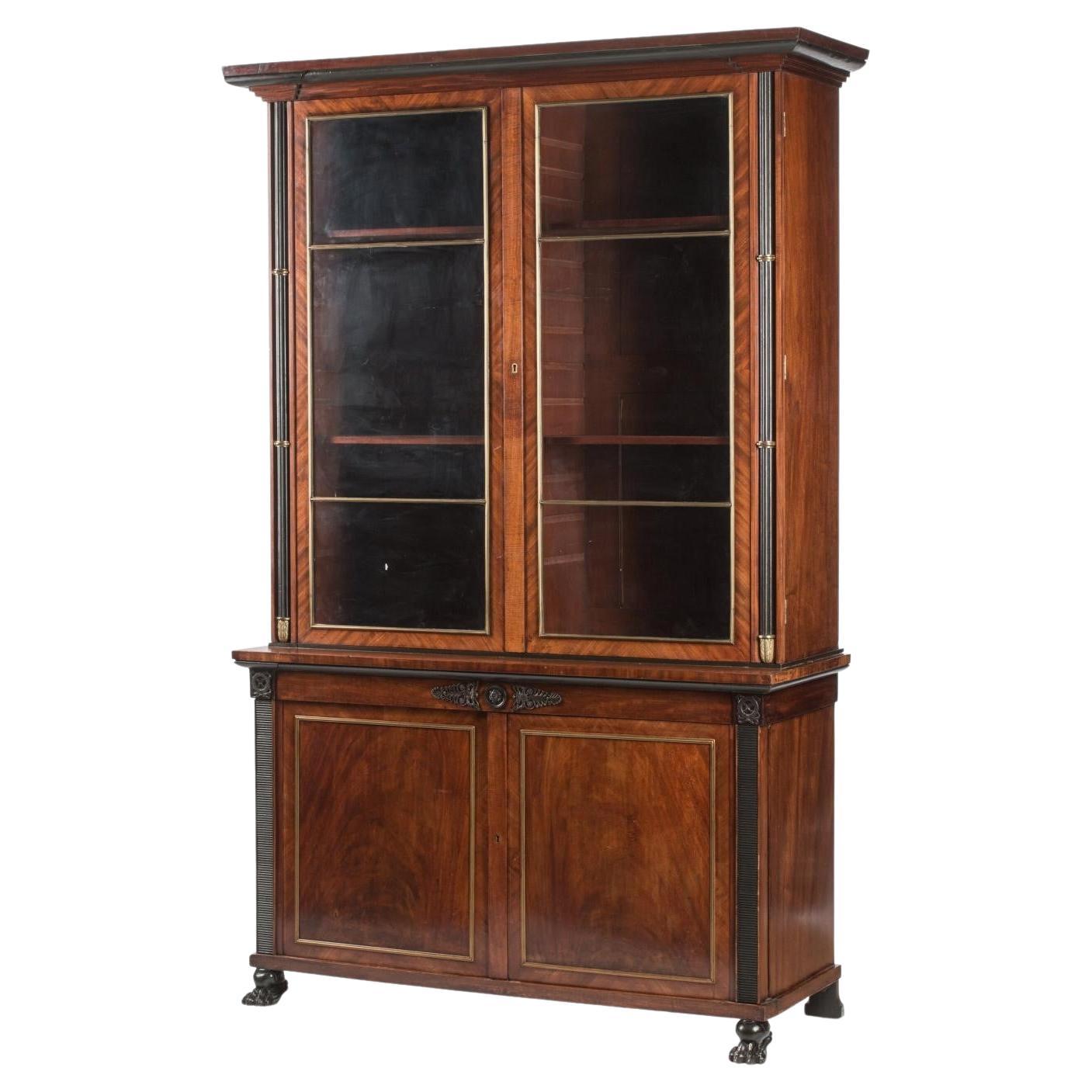 English Regency Bookcase of Mahogany with Gilt Bronze and Ebonized Ornament For Sale