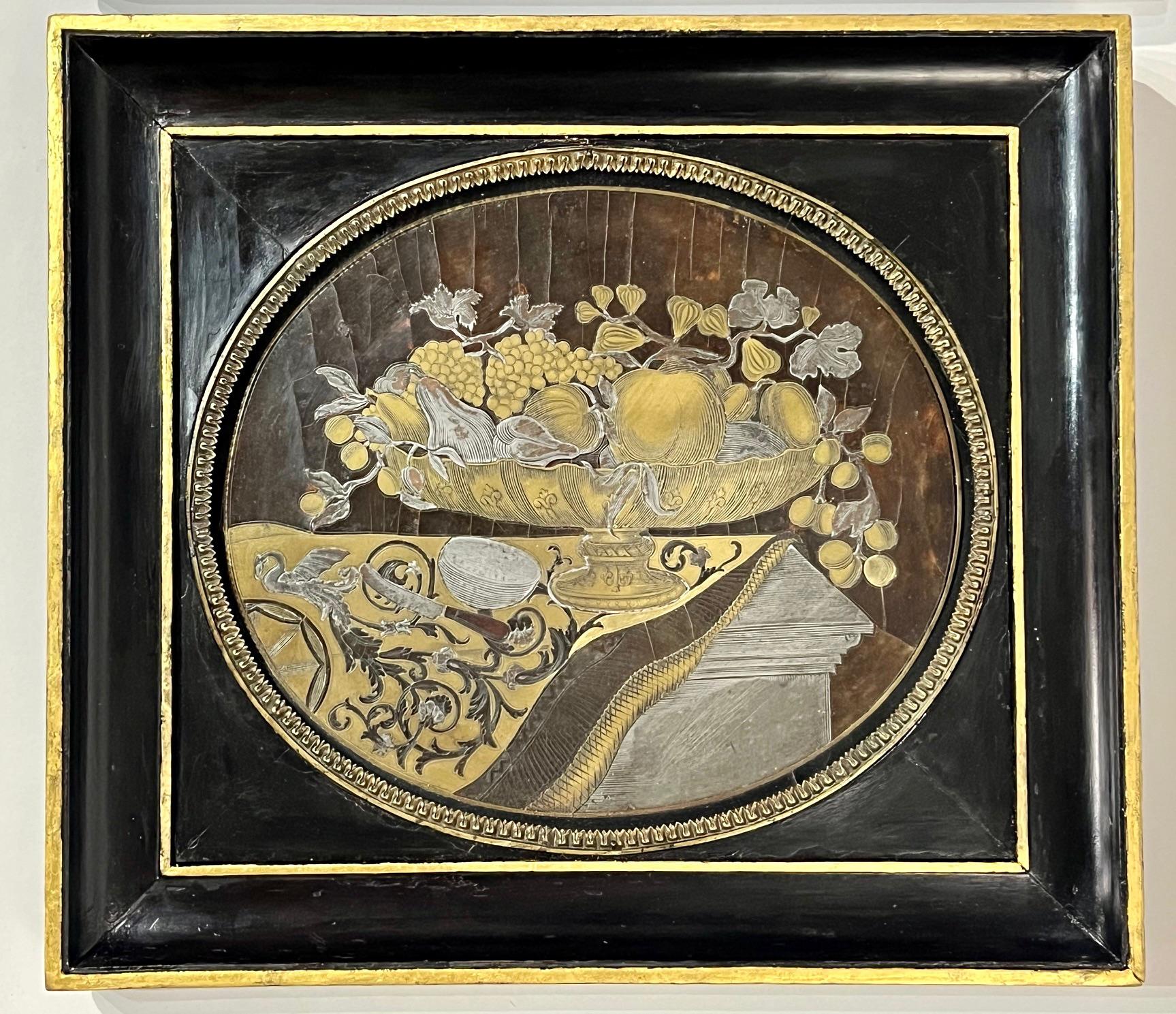 Englische Regency-Stilllebenbilder mit Boulle-Einlegearbeiten, Paar, um 1815 im Angebot 1