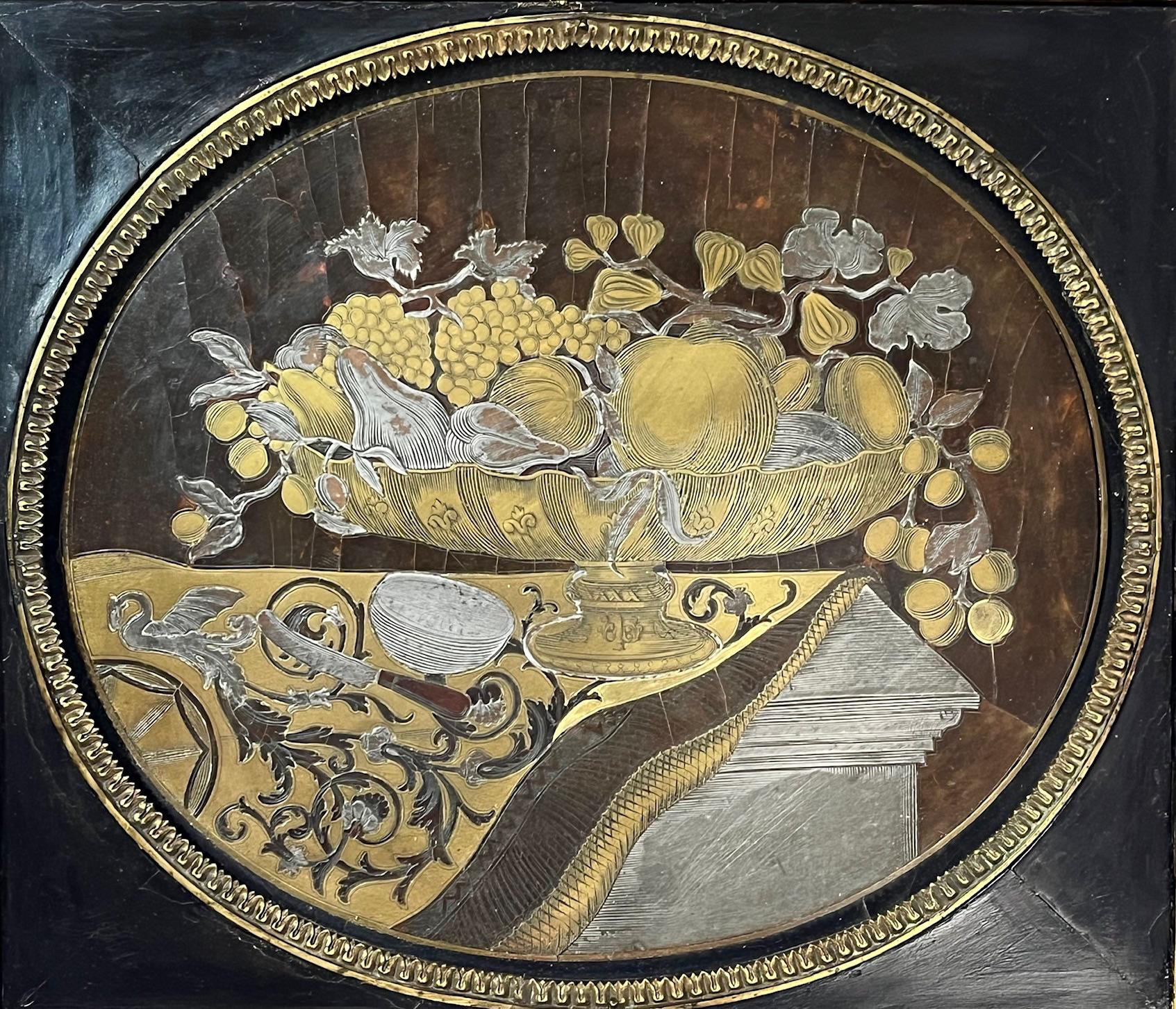 Englische Regency-Stilllebenbilder mit Boulle-Einlegearbeiten, Paar, um 1815 im Angebot 2