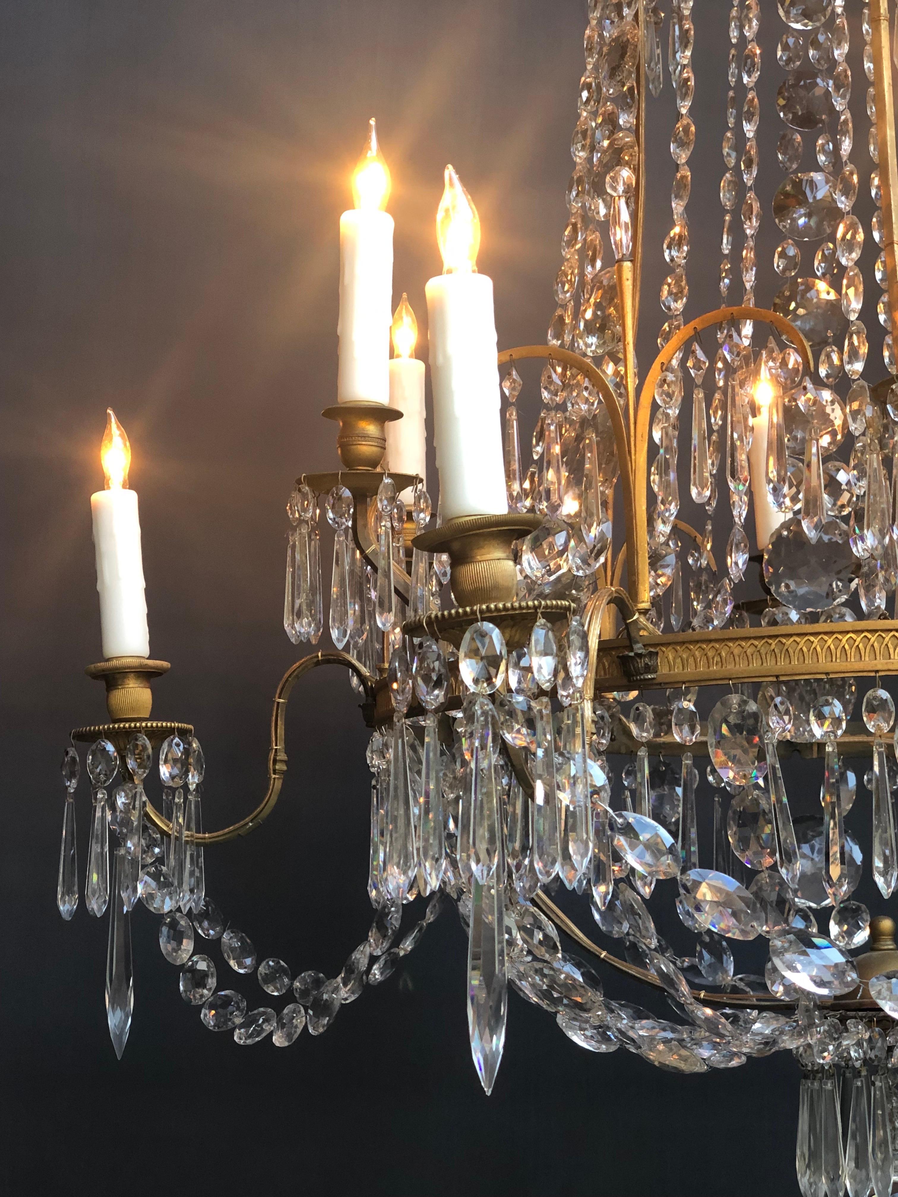 English Regency Brass And Crystal Twelve Candle Chandelier 9