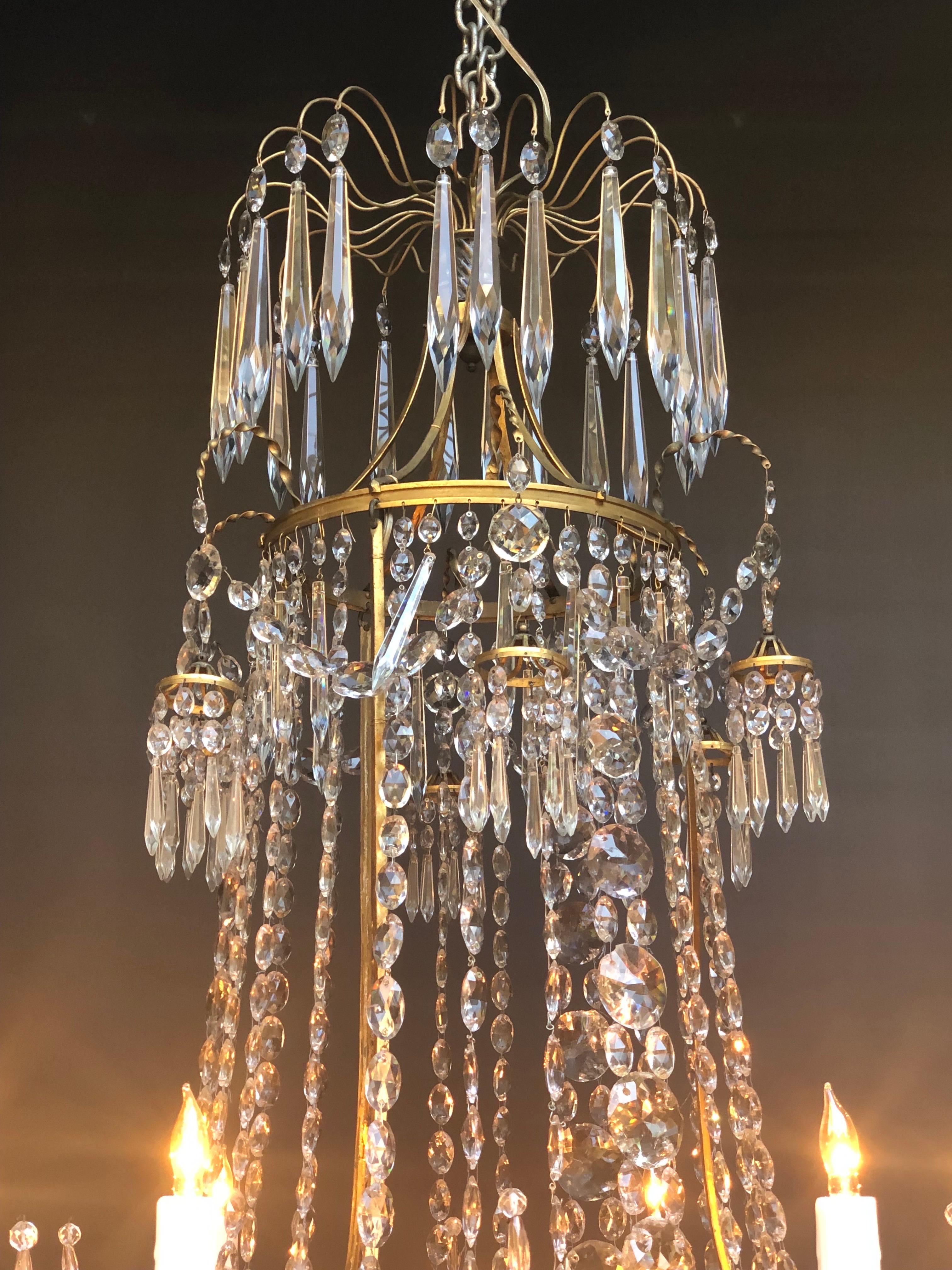 English Regency Brass And Crystal Twelve Candle Chandelier 2
