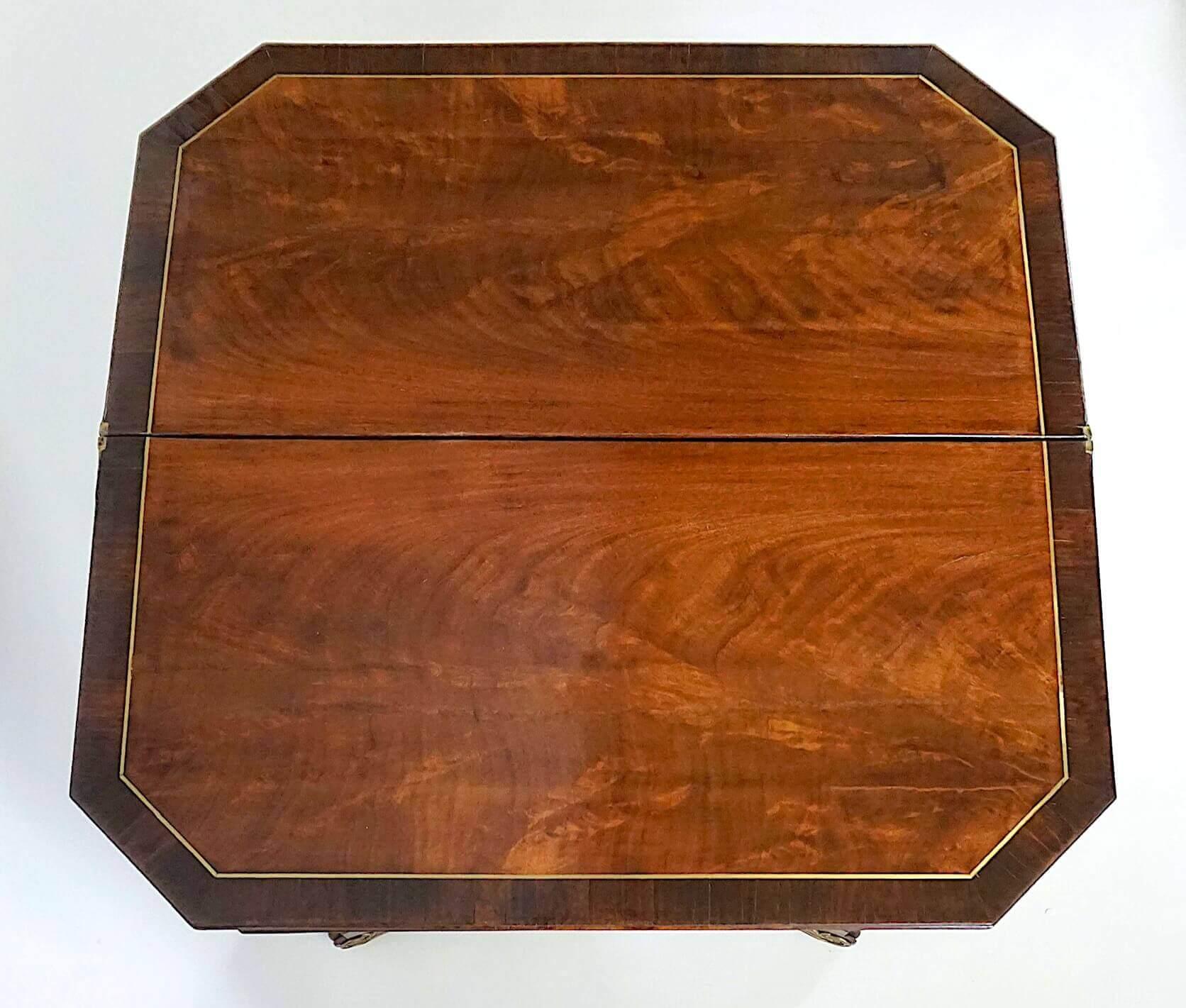 English Regency Brass Inlaid Mahogany Fold Over Top Console Table, circa 1815 For Sale 6