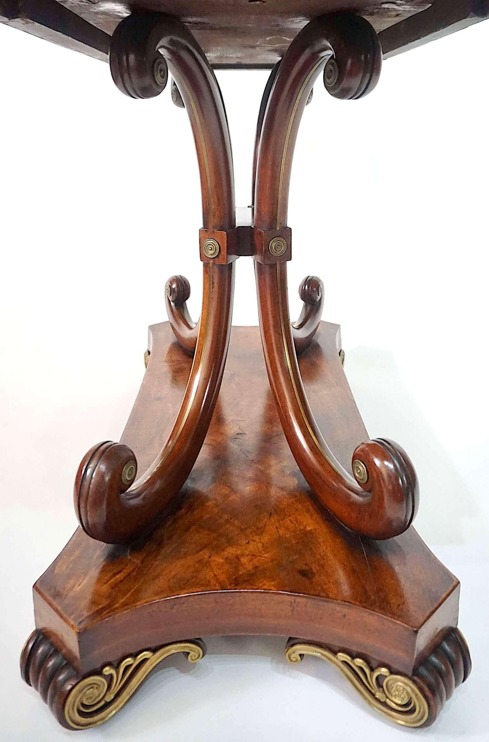English Regency Brass Inlaid Mahogany Fold Over Top Console Table, circa 1815 For Sale 8