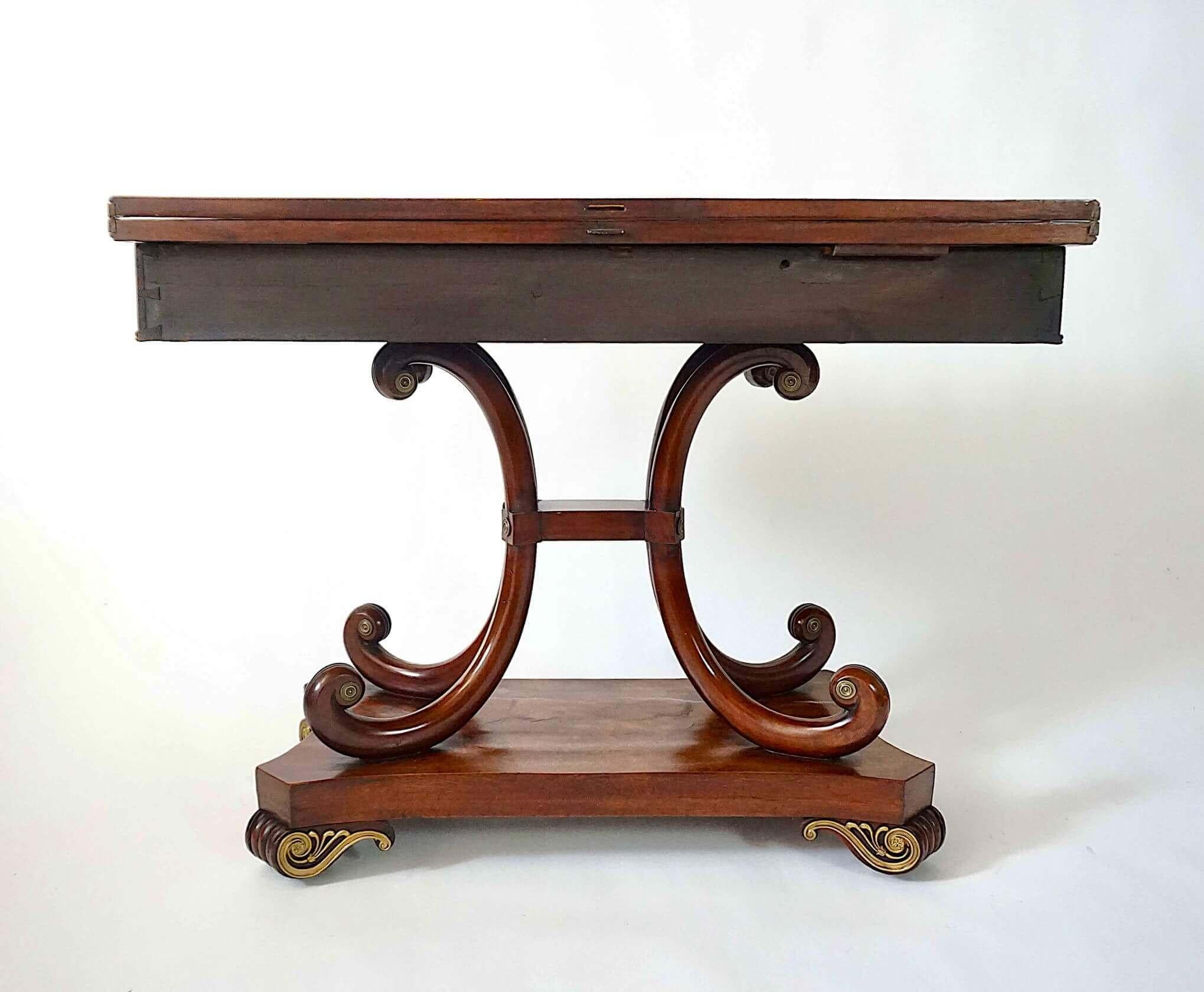 English Regency Brass Inlaid Mahogany Fold Over Top Console Table, circa 1815 For Sale 10