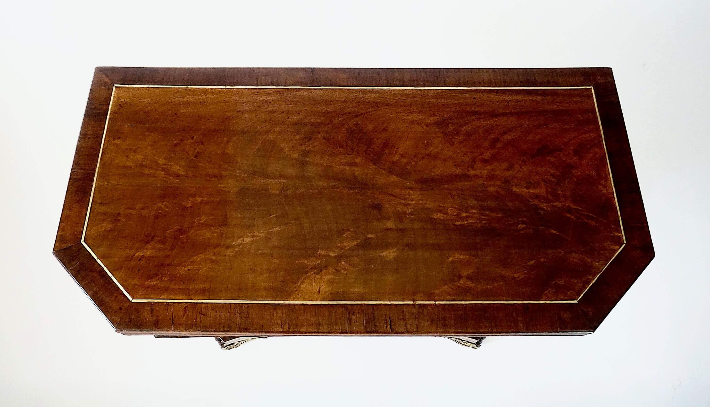 English Regency Brass Inlaid Mahogany Fold Over Top Console Table, circa 1815 For Sale 1