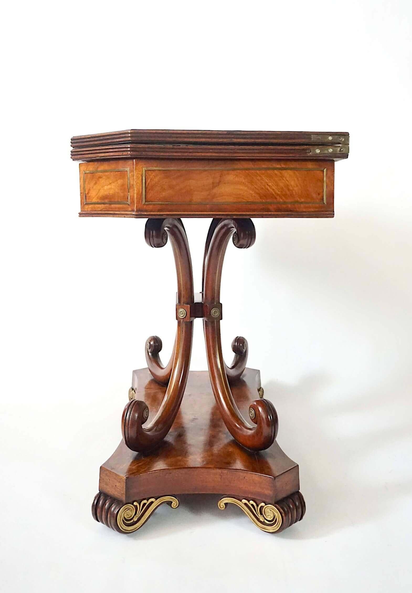 English Regency Brass Inlaid Mahogany Fold Over Top Console Table, circa 1815 For Sale 3