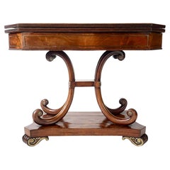 English Regency Brass Inlaid Mahogany Fold Over Top Console Table, circa 1815