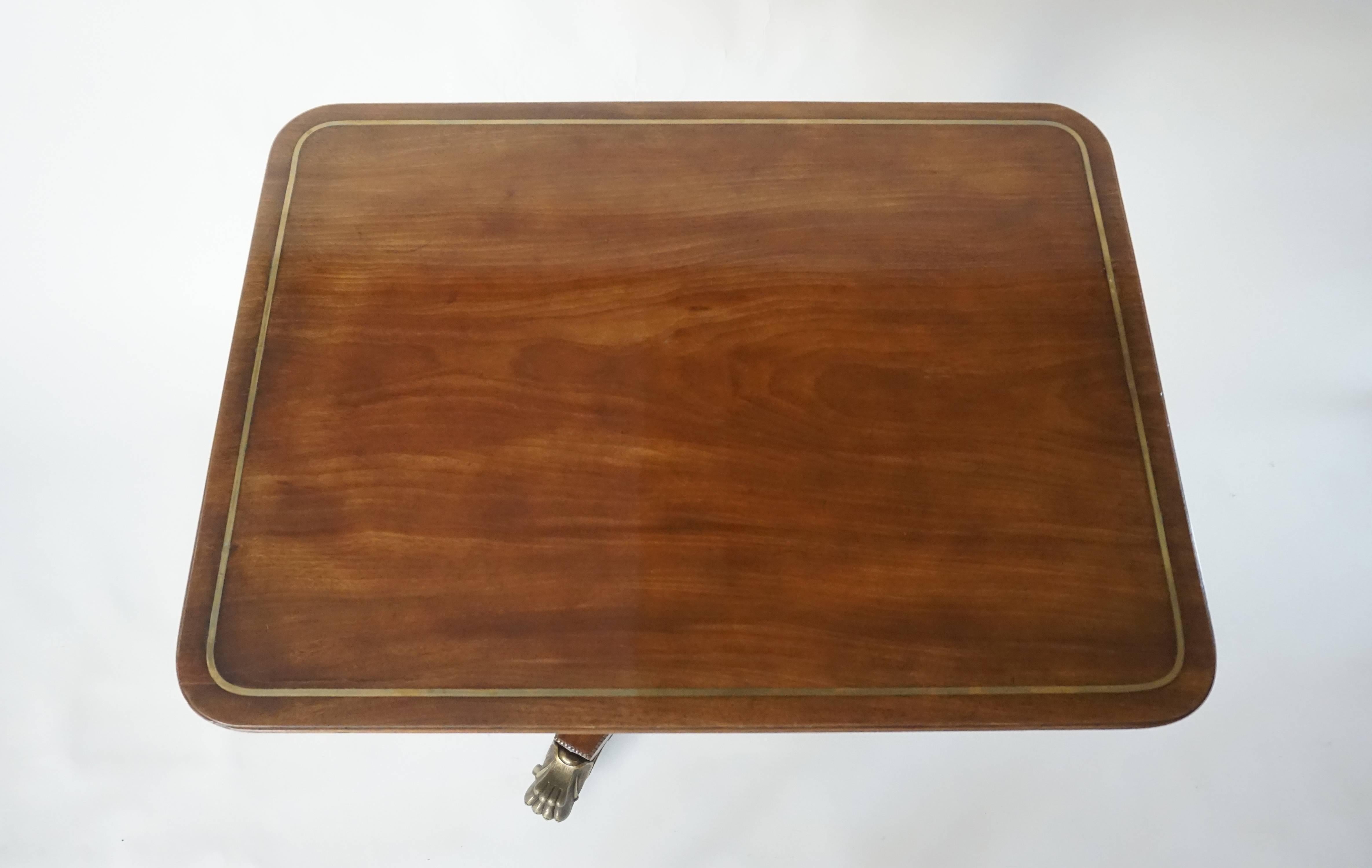 19th Century English Regency Brass-Inlaid Mahogany Tilt-Top Table, circa 1820 For Sale
