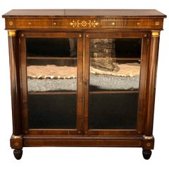 English Regency Brass Inlaid Rosewood Bookcase with Brass Mounts, 19th Century