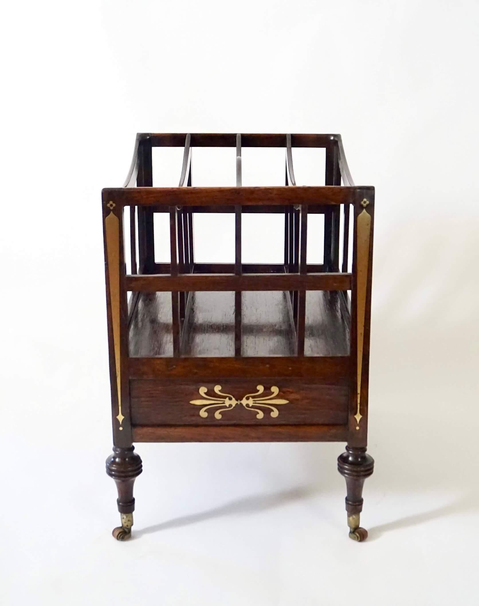 English Regency Brass Inlaid Rosewood Canterbury Attributed to George Oakley 1