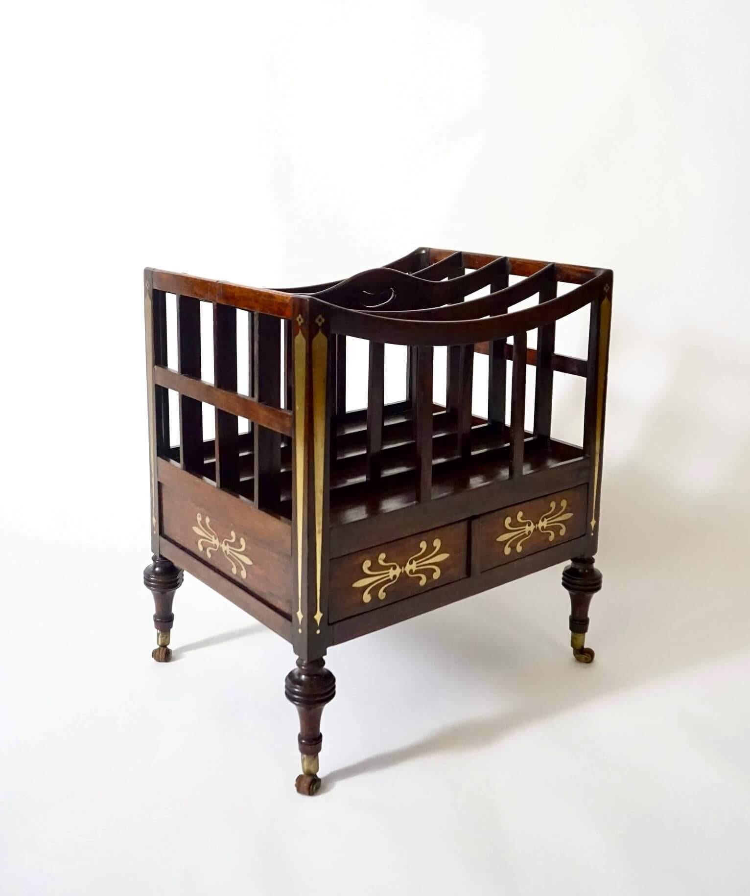 English Regency Brass Inlaid Rosewood Canterbury Attributed to George Oakley 2