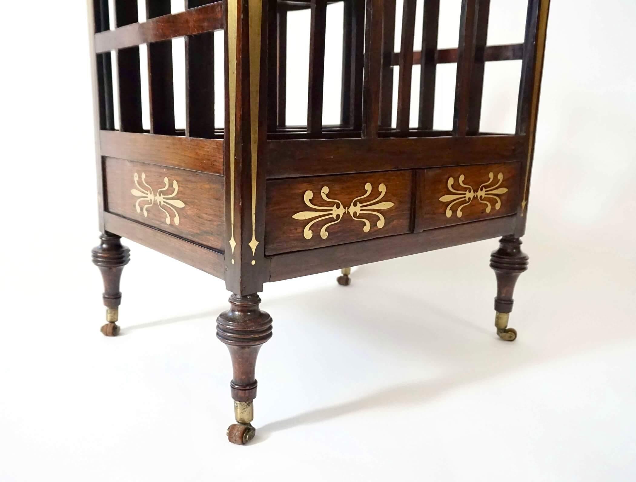 English Regency Brass Inlaid Rosewood Canterbury Attributed to George Oakley 3