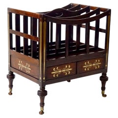 English Regency Brass Inlaid Rosewood Canterbury Attributed to George Oakley