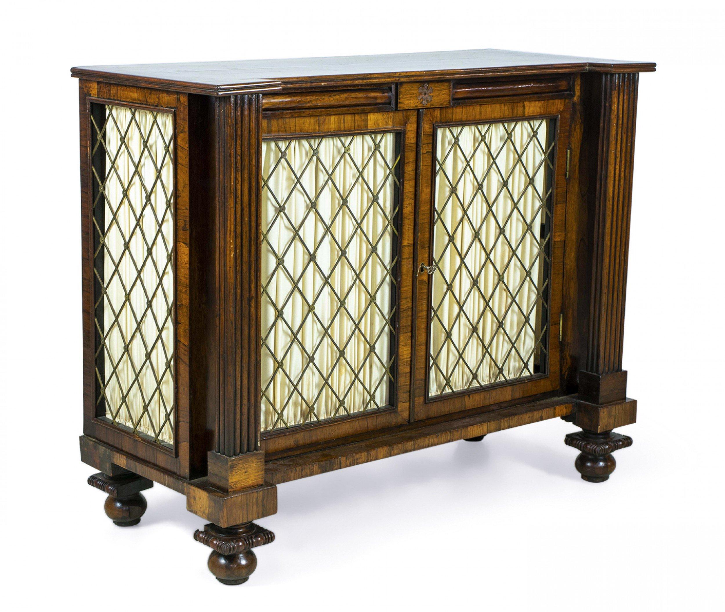 English Regency Brass Inlaid Rosewood Side Cabinet For Sale 9