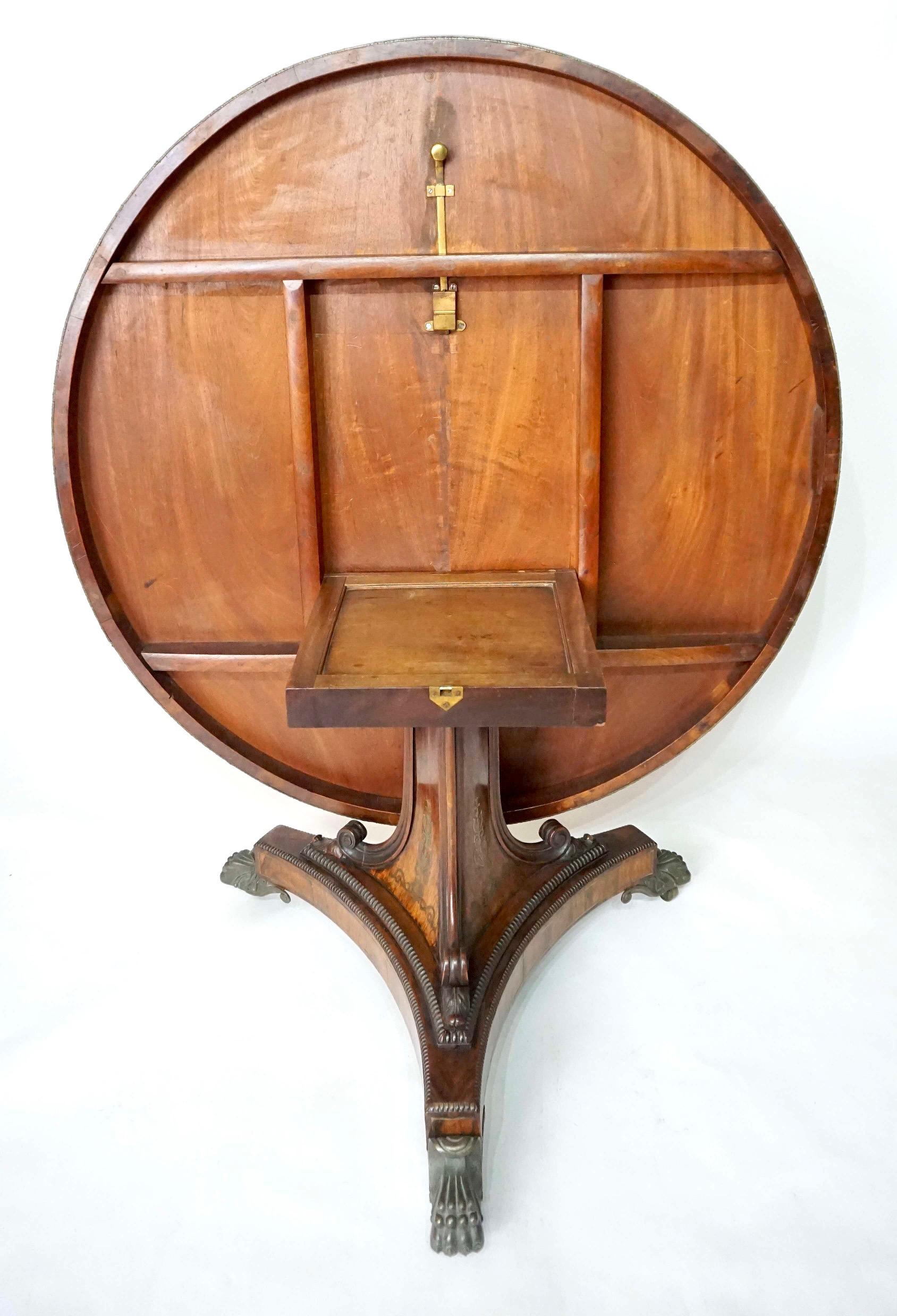 English Regency Brass Inlaid Rosewood Tilt-Top Center Table, circa 1820 For Sale 3