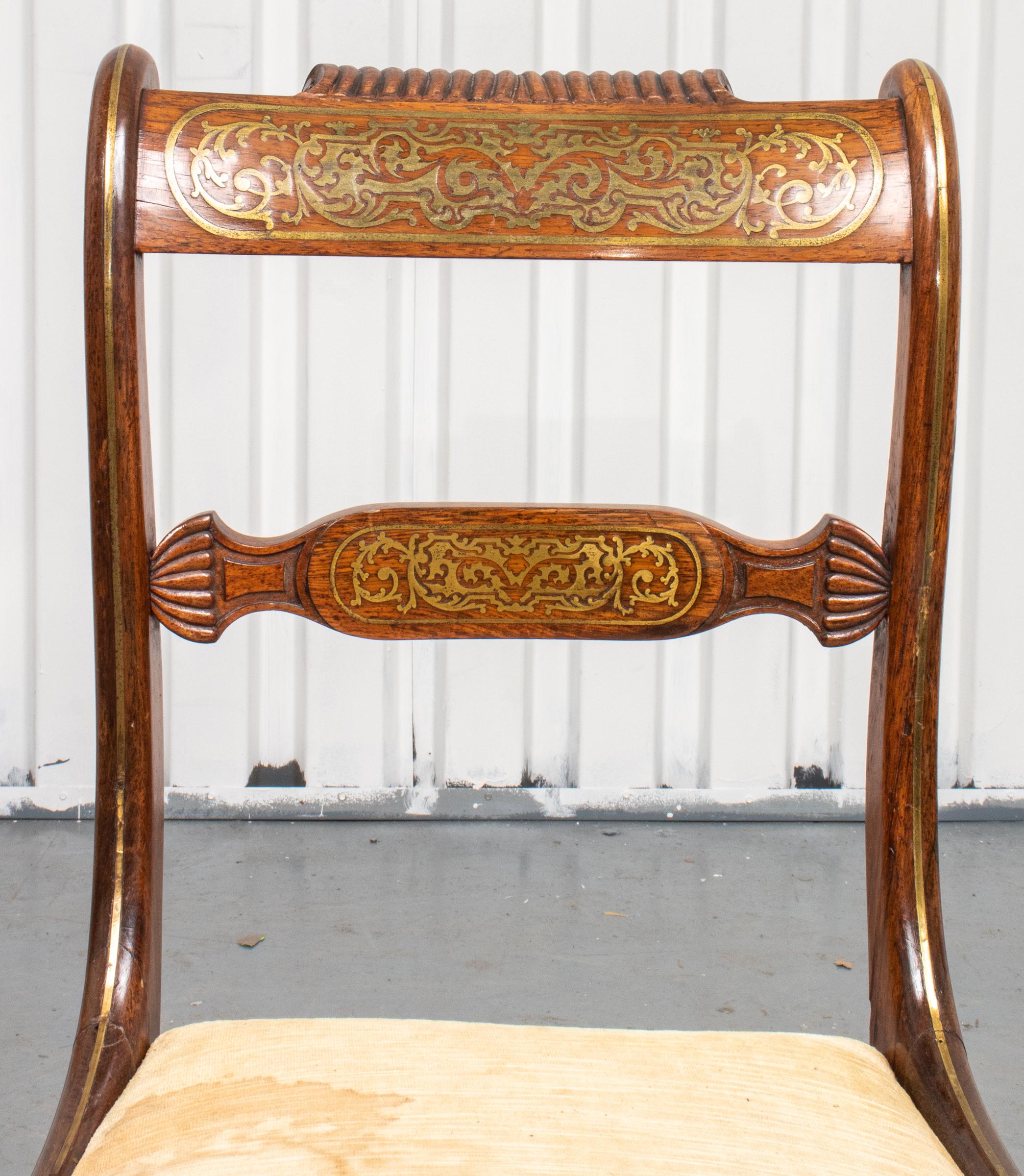 English Regency Brass Inlaid Side Chairs 1