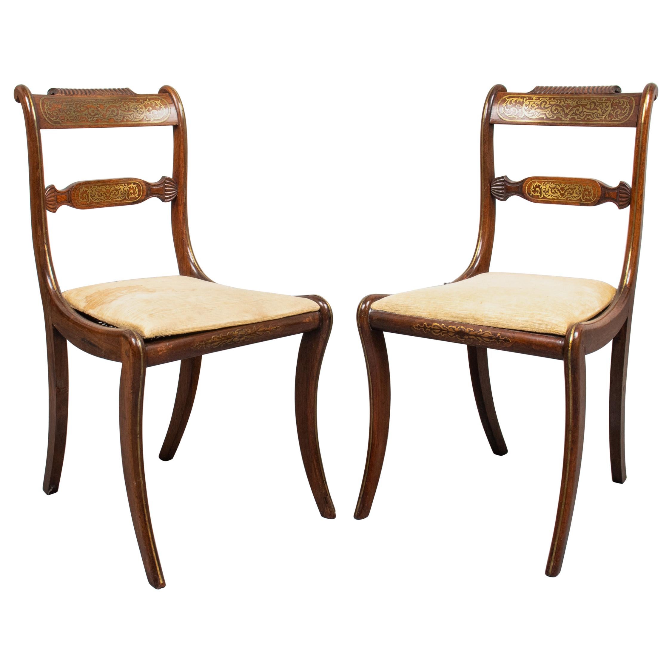 English Regency Brass Inlaid Side Chairs