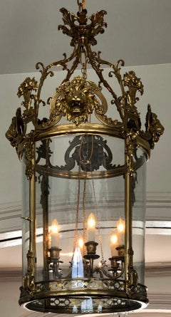 English Regency Brass Lantern with Lion Mask, 19th Century