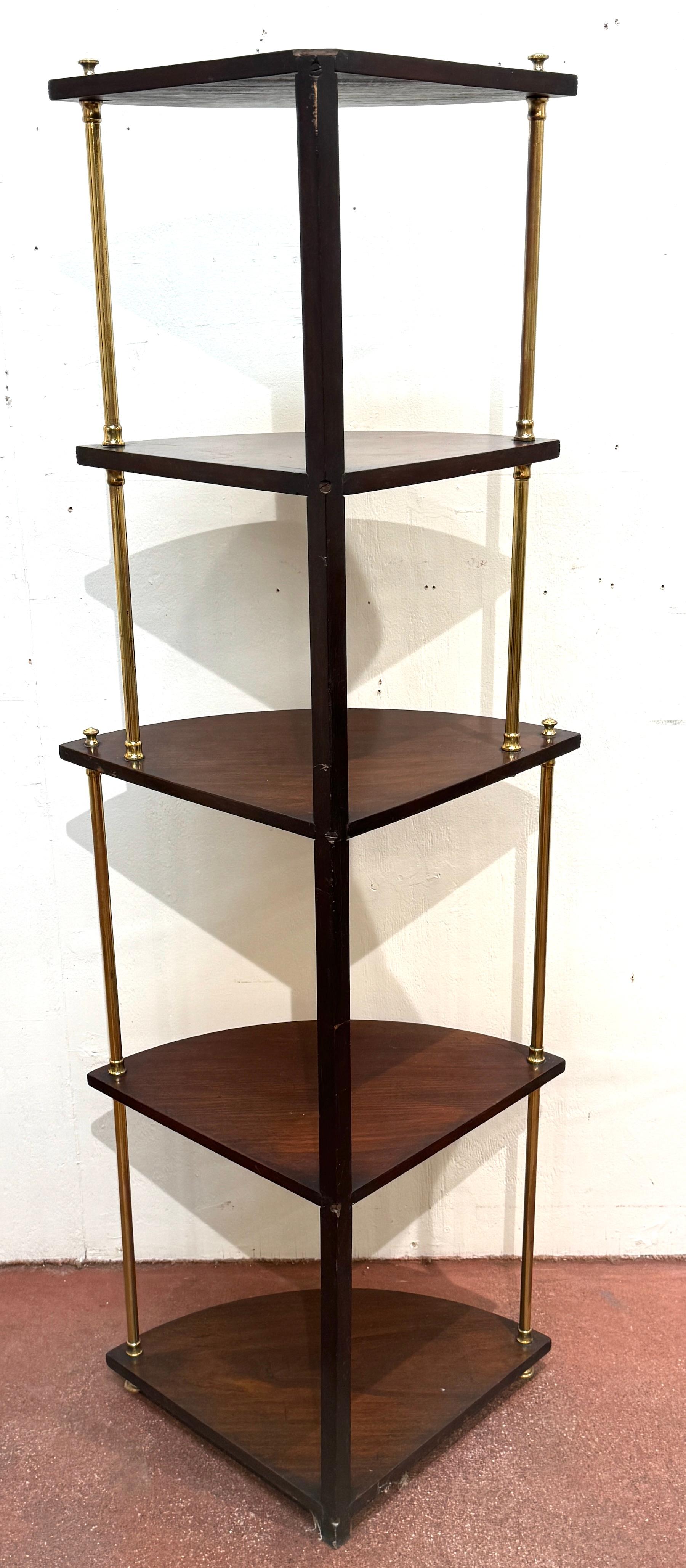English Regency Brass Mounted Mahogany 5-Tier Corner Shelf, Attributed Gillows For Sale 6