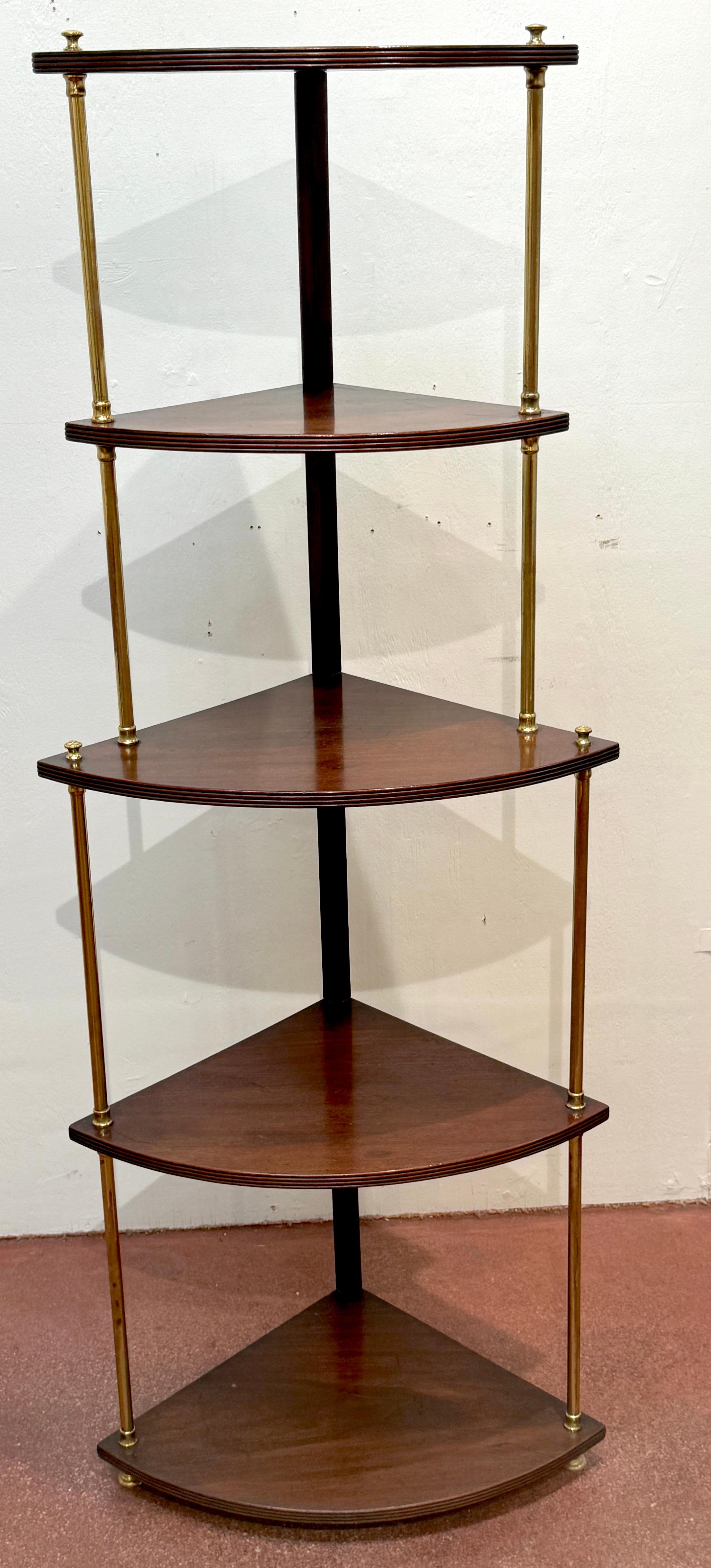 English Regency Brass-Mounted Mahogany 5-Tier Corner Étagère, Attributed to Gillows of Lancaster, Mid-19th Century

A rare and elegant English Regency period corner étagère, attributed to Gillows of Lancaster, dating to the mid-19th century. This