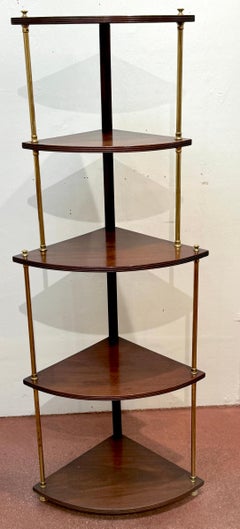 English Regency Brass Mounted Mahogany 5-Tier Corner Shelf, Attributed Gillows