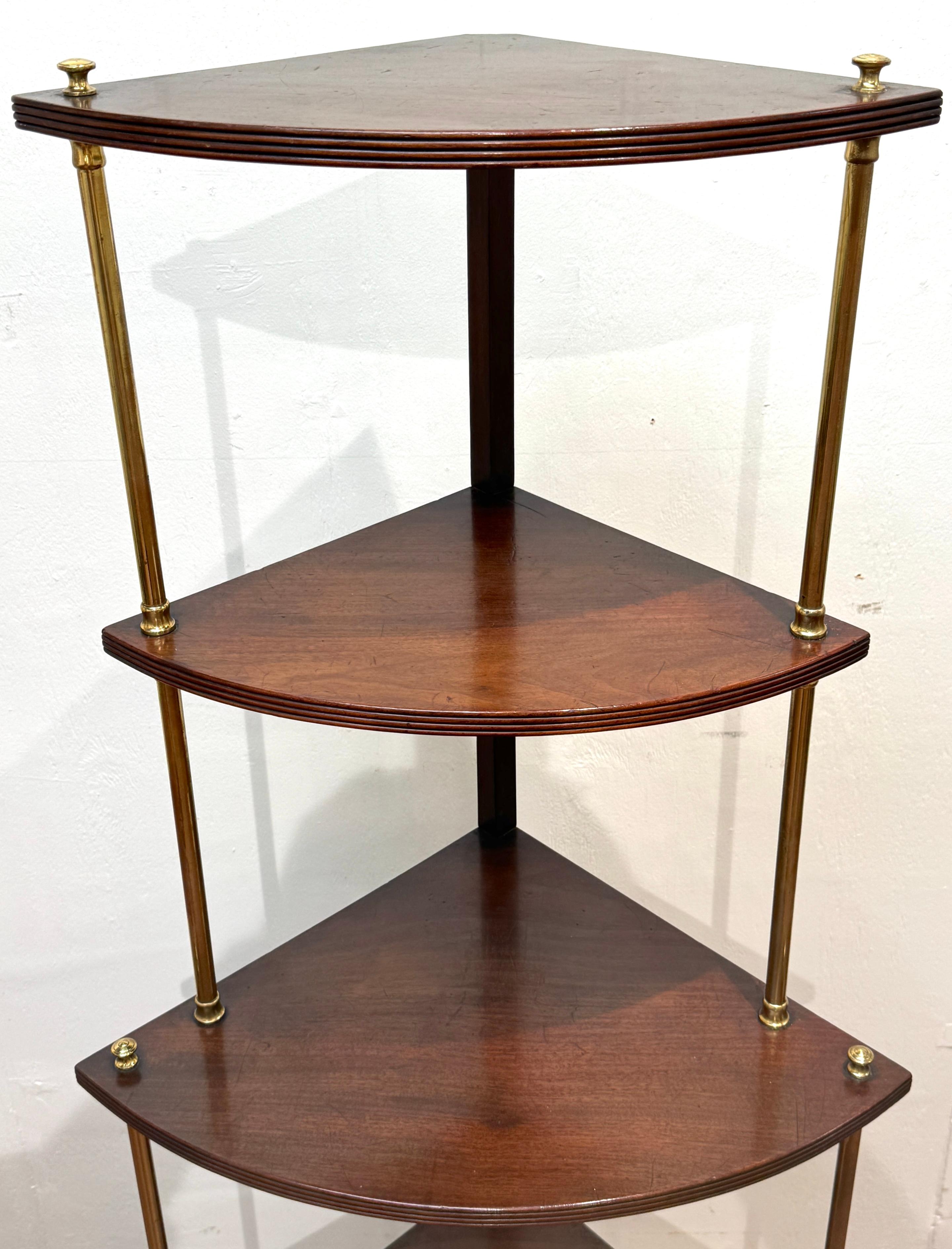 English Regency Brass Mounted Mahogany 5-Tier Corner Shelf, Attributed Gillows In Good Condition For Sale In West Palm Beach, FL