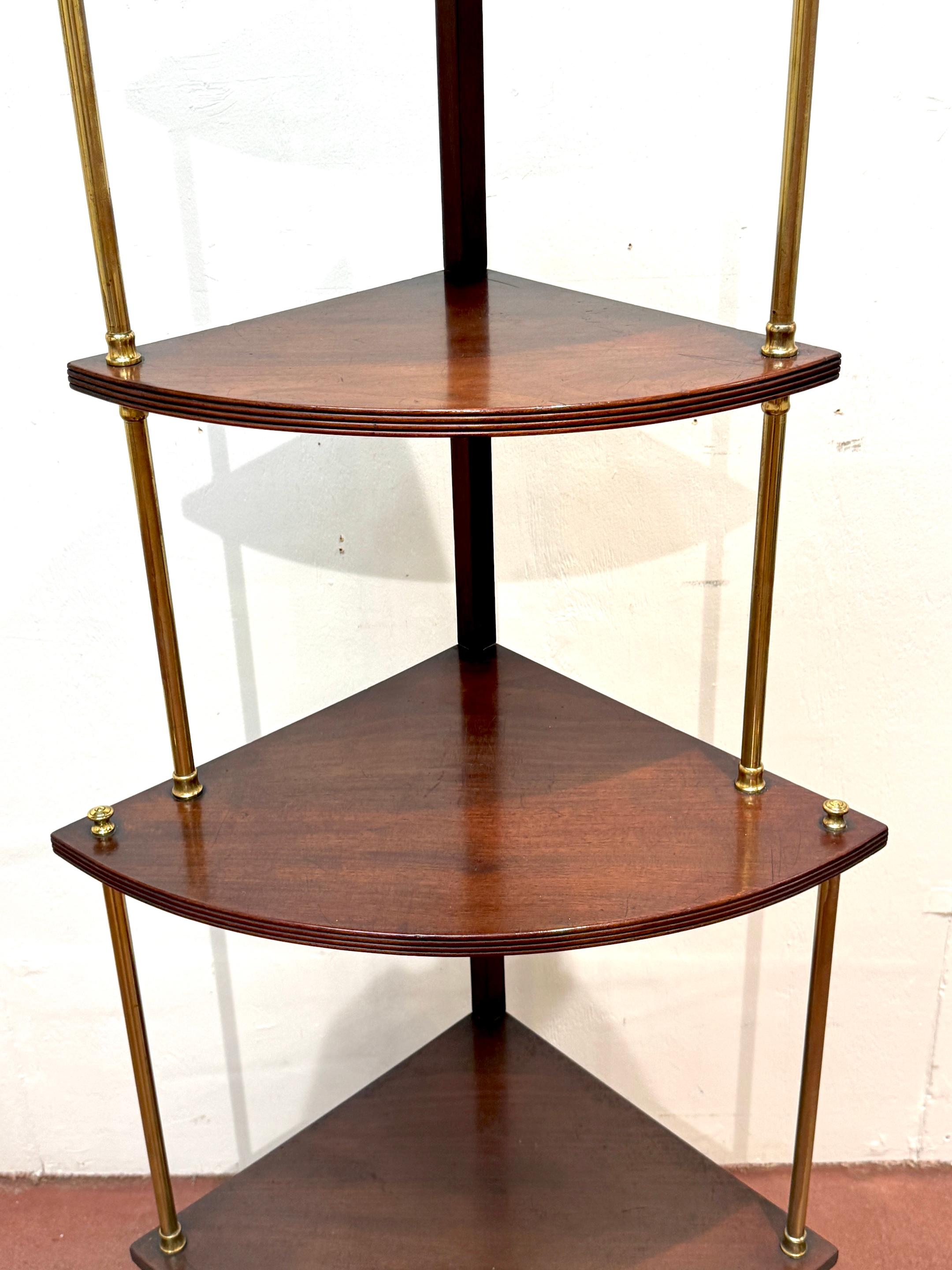 19th Century English Regency Brass Mounted Mahogany 5-Tier Corner Shelf, Attributed Gillows For Sale