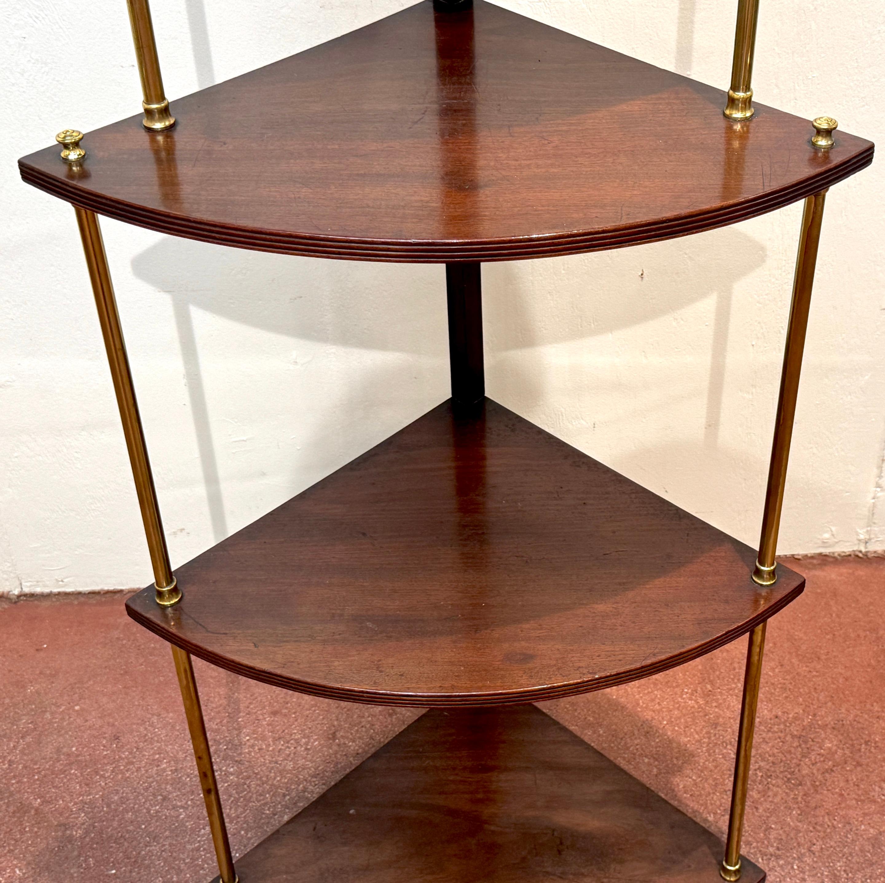 English Regency Brass Mounted Mahogany 5-Tier Corner Shelf, Attributed Gillows For Sale 1