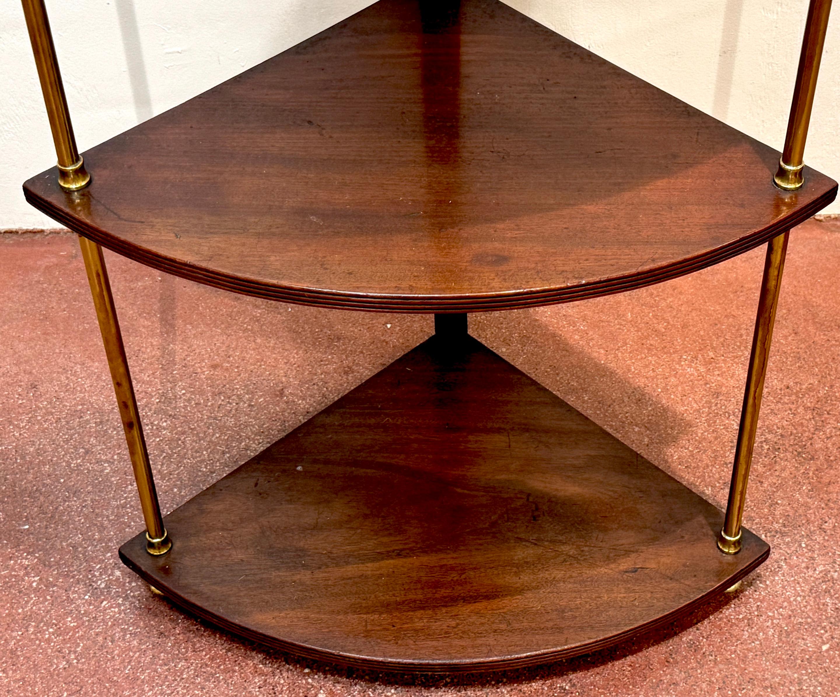 English Regency Brass Mounted Mahogany 5-Tier Corner Shelf, Attributed Gillows For Sale 2
