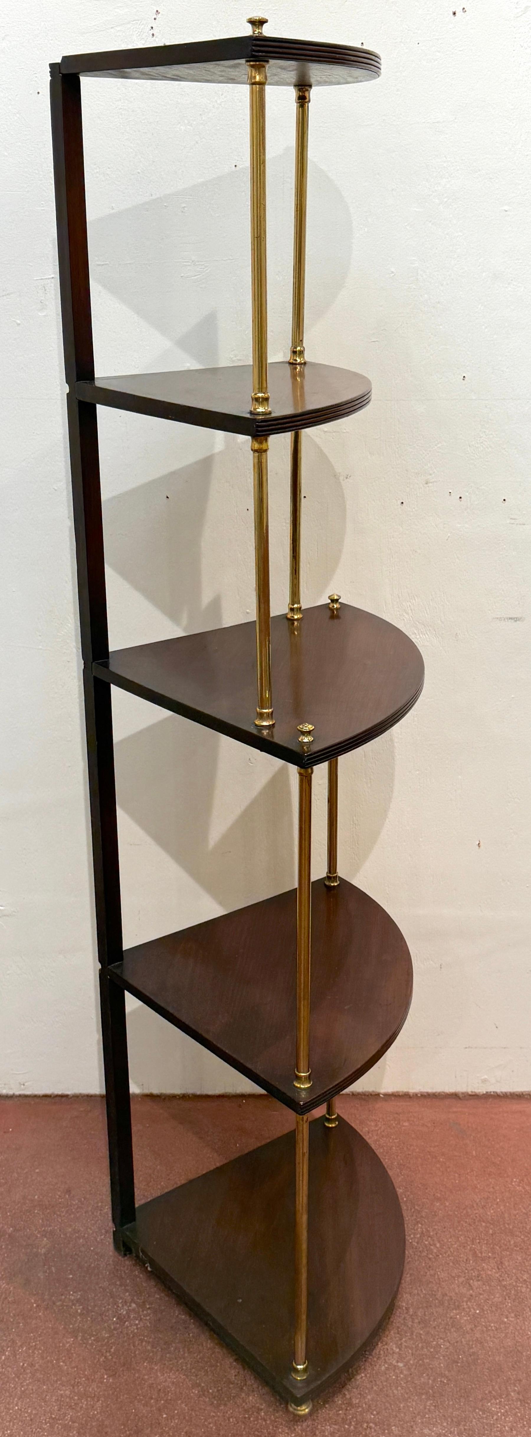 English Regency Brass Mounted Mahogany 5-Tier Corner Shelf, Attributed Gillows For Sale 3